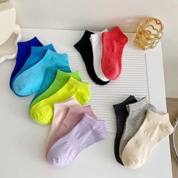Cotton Ankle Length Plain Colourful Socks For Women/Girls-Combo Free Size Pack of 5 Pairs,Multicolor image 3