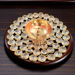 Lotus Shaped Crystal Tea Light Holder 6 Inch Brass Akhand Diya for Diwali Brass, Crystal Table Diya-image-37