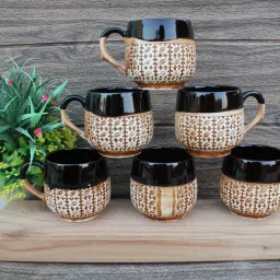 Pack of 6 Ceramic Tea/Coffee Cups Round Shape Handcraft Design Big Size 200 ML Aw1-picture-0