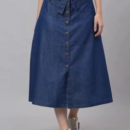 Women Solid A-line Blue Skirt-image-40