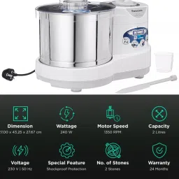panasonic MK-SW200 Automatic Ultimate Wet Grinder | With Timer | Capacity: 2 L | Wet Grinder image 5