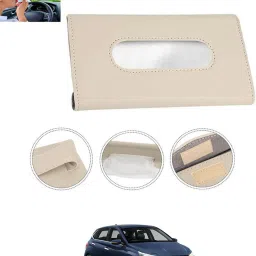 Beige Leatherite Rectangle Shape Fancy Design Tissue Dispencer For Car-55 Vehicle Tissue Dispenser-0