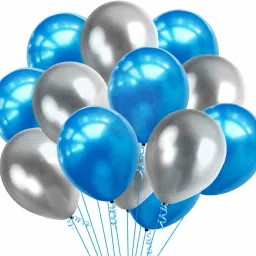 Solid 100Pcs Blue and Silver Metallic Balloons For Birthday Decorations Items For Boys / Balloon Decoration Balloon-image-30