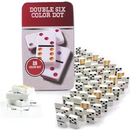 authfort 6 Color Dot Domiino Game Set - White Domiino Match Board Game – Large Sized 28 Pieces Set Toy in Tin Case image 2