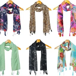 Floral Print Chiffon Women Multicolor Scarf, Stole, Fancy Scarf-13