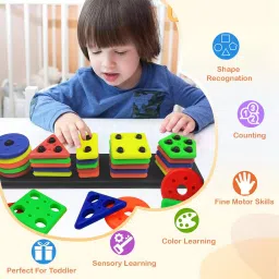 gamloid Geometric Shape Sorting & Stacking Toy For Toddlers Early Learning with Play image 4