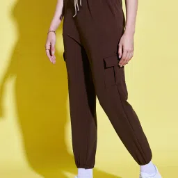 Women Relaxed Brown Lycra Blend Trousers-image-92