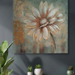 art street Silver Daisy Floral Embossed Original On Canvas Painting-picture-22