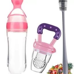 (Set of 3) 90ML Baby Feeding Bottle Squeeze Spoon Food Feeder & Cleaning Brush Teether and Feeder-28