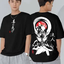 Men Printed Round Neck Cotton Blend Black T-Shirt-image-18