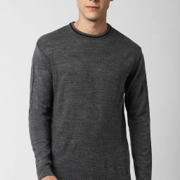 Men Self Design Round Neck Grey Sweater-image-11