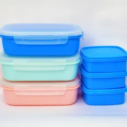 loknath Plain Plastic Lunch Box (Set of 6) 500ml and 200ml Multiple Uses 6 Containers Lunch Box image 3