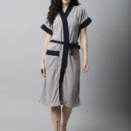 GREY-NAVY Free Size Bath Robe-image-18