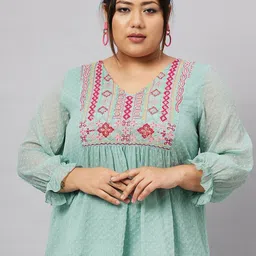 Antheaa Curve Plus Size Embroidered V-Neck A-Line Top-image-64