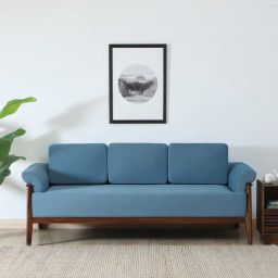 woodsworth from pepperfry Andorra Sheesham Wood 3 Seater Sofa In Blue Colour-picture-9