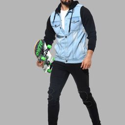 Campus Sutra Men Blue Washed Windcheater Outdoor Denim Jacket-image-128