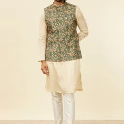 Manyavar Printed Woven Nehru Jacket-10
