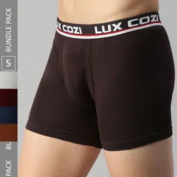 Lux Cozi Men Pack Of 5 Assorted Skin-Friendly Label Free Comfort Long Cotton Trunk-47