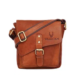 WildHorn Men Tan Textured Genuine Leather Messenger Bag-image-36