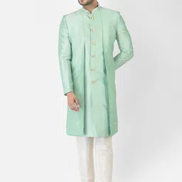 DEYANN Men Green Solid Sherwani Set-image-57