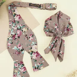 PELUCHE Men Printed Cotton Open Bow Tie & Pocket Square-image-95