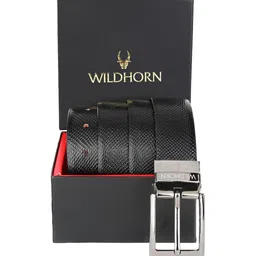 WildHorn Men Black Textured Leather Belt-image-96