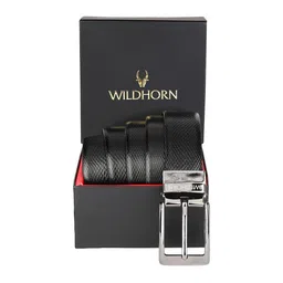 WildHorn Men Black & Brown Textured Reversible Leather Formal Belt-image-13