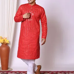 BAESD Men Embroidered Regular Sequinned Kurta with Pyjamas-picture-13
