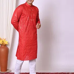 BAESD Men Embroidered Regular Sequinned Kurta with Pyjamas image 4