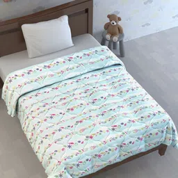 Divine Casa Turquoise Blue & White Floral Mild Winter 120 GSM Single Bed Comforter-image-14