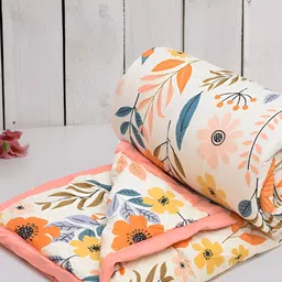 RRC Cream & Orange Floral AC Room 210 GSM Double Bed Comforter-23