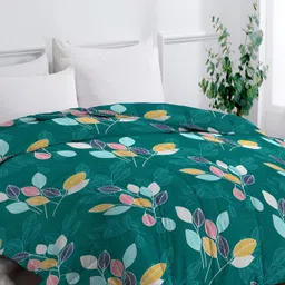 bsb home Green & Blue Floral Printed Heavy Winter 210 GSM Double Bed Comforter-1