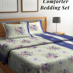 Arrabi Cream & Pink Floral Mild Winter 550 GSM Double Bed Comforter with 2 Pillow Covers-17