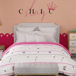 MYTRIDENT Slumber Pink & White Cartoon Characters Printed 150 GSM Double Bed Comforter-12