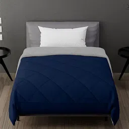 Black gold Navy Blue Checked Mild Winter 233 GSM Single Bed Comforter-image-95
