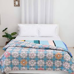 Ariana Blue & Pink Ethnic Motifs Microfiber 150 GSM Double Bed Comforter-image-17