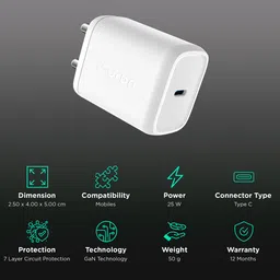 urbn UWA250WH1 25W Type C Fast Charger (Adapter Only, GaN Technology, White) image 2