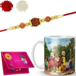 Designer Shree-Dora14-MM214_Rudra_S1 Gold Finish Rakhi, Chawal Roli Pack, Greeting Card, Mug Set-10