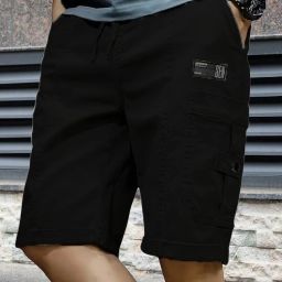 Solid Men Black Cargo Shorts-image-81