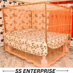 HDPE - High Density Poly Ethylene Adults Washable Queen-Size Soft Orange Floral Printed Mosquito Net-image-1