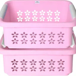 Plastic Rectangle Shape Plastic Storage Basket Small Pack of 2 (Pink) Storage Basket-11