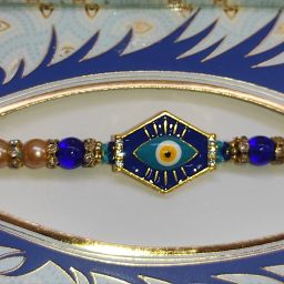 Bhaiya Bhabhi Metal Evil Eye American Diamond AD Rakhi For Brother With Assorted Card Holder, Chawal Roli Pack, Rakhi Set-image-51
