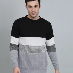 Men Striped Round Neck Multicolor Sweater-image-8