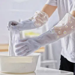 Reusable PVC Waterproof Dish Washing Household Kitchen Long Elbow Length Gloves Wet and Dry Glove Set-picture-17