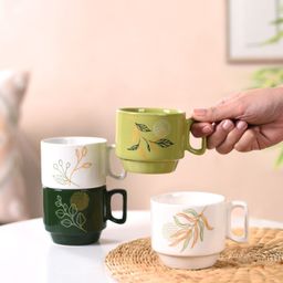 nestasia Pack of 4 Ceramic Foliage Stackable Ceramic Coffee Cup Set-picture-37