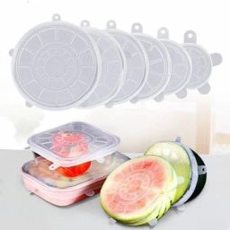 Microwave Safe Silicone Stretch Lids Flexible Covers for Rectangle, Round, Square Bowls, Dishes, Plates, Cans, Jars, Glassware and Mugs (Free Size) - Set of 6 5 inch Lid Set  (Silicone) 5 inch Lid Set-11