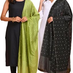 Poly Chanderi Embroidered Black, Light Green Women Dupatta-image-72