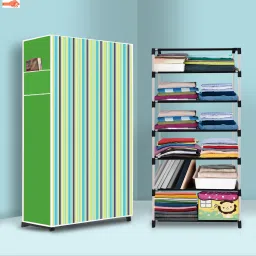6 Shelf Foldable Collapsible Wardrobe Storage Organizer Almirah Cloth Rack PP Collapsible Wardrobe-15