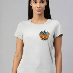 szn Women Graphic Print Round Neck Polyester Grey T-Shirt-picture-1