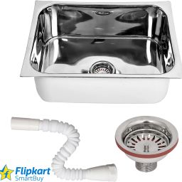 24X18X9 Inches Glossy Finish Stainless Steel Sink Kitchen Accessories, Single Bowl Kitchen Sink with SS Coupling and PVC Pipe Vessel Sink-image-49